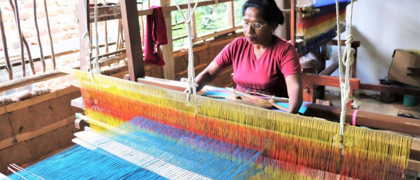 Local Dumbara villager using handloom textile weaver